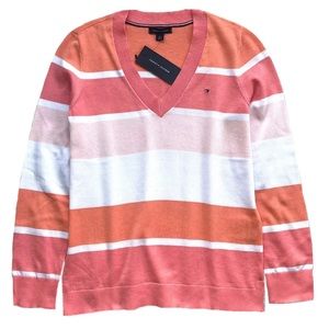 Tommy Hilfiger Women's Striped V-neck Sweater Size: S